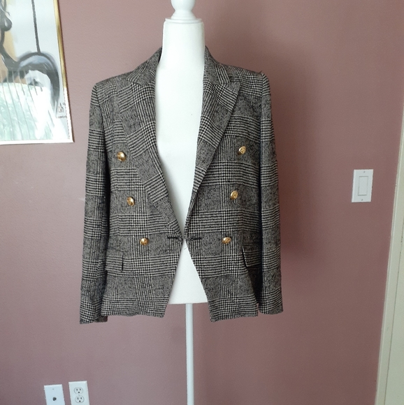 zara double breasted plaid coat